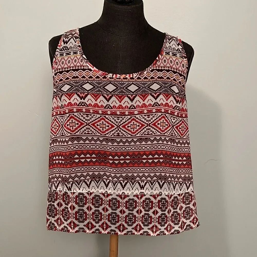 Ambiance Apparel Women's Multicolor Aztec Sheer Sleeveless Top